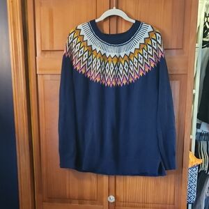 Old Navy Blue Crew Neck Sweater with Intricate Patterns
